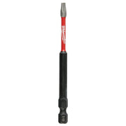 Milwaukee Shockwave T15 impact bit with red shaft, black grip sleeve, and gray tip on white background.