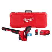 Milwaukee M12 pipeline locator kit with red carrying case, handheld detector unit, battery, and charger.