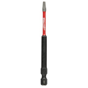 Milwaukee Shockwave impact driver bit with red shaft, black grip, and square tip head.
