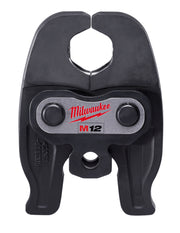 Black Milwaukee M12 press jaw attachment with two circular openings and mounting bracket.