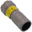 Gray cylindrical press reducer fitting with yellow band and black end sections.