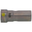 Viega 3/4" x 1/2" carbon steel press reducer with zinc-nickel coating and brass fitting end.