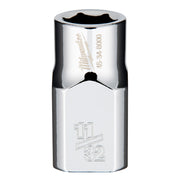 Chrome socket with hexagonal drive opening and 11/32 markings on lower barrel.