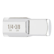 White metal drive adapter with "1/4→3/8 DR DR" markings on hexagonal body.