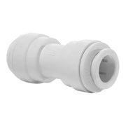 White polypropylene push-to-connect reducing connector with 3/8" and 1/4" ports.