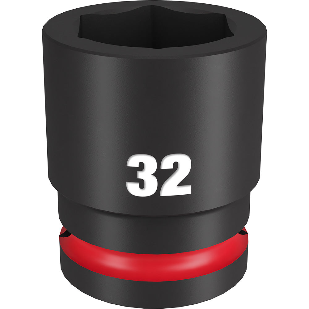 Black 32MM 3/4" drive socket with hexagonal opening and red grip band near base.