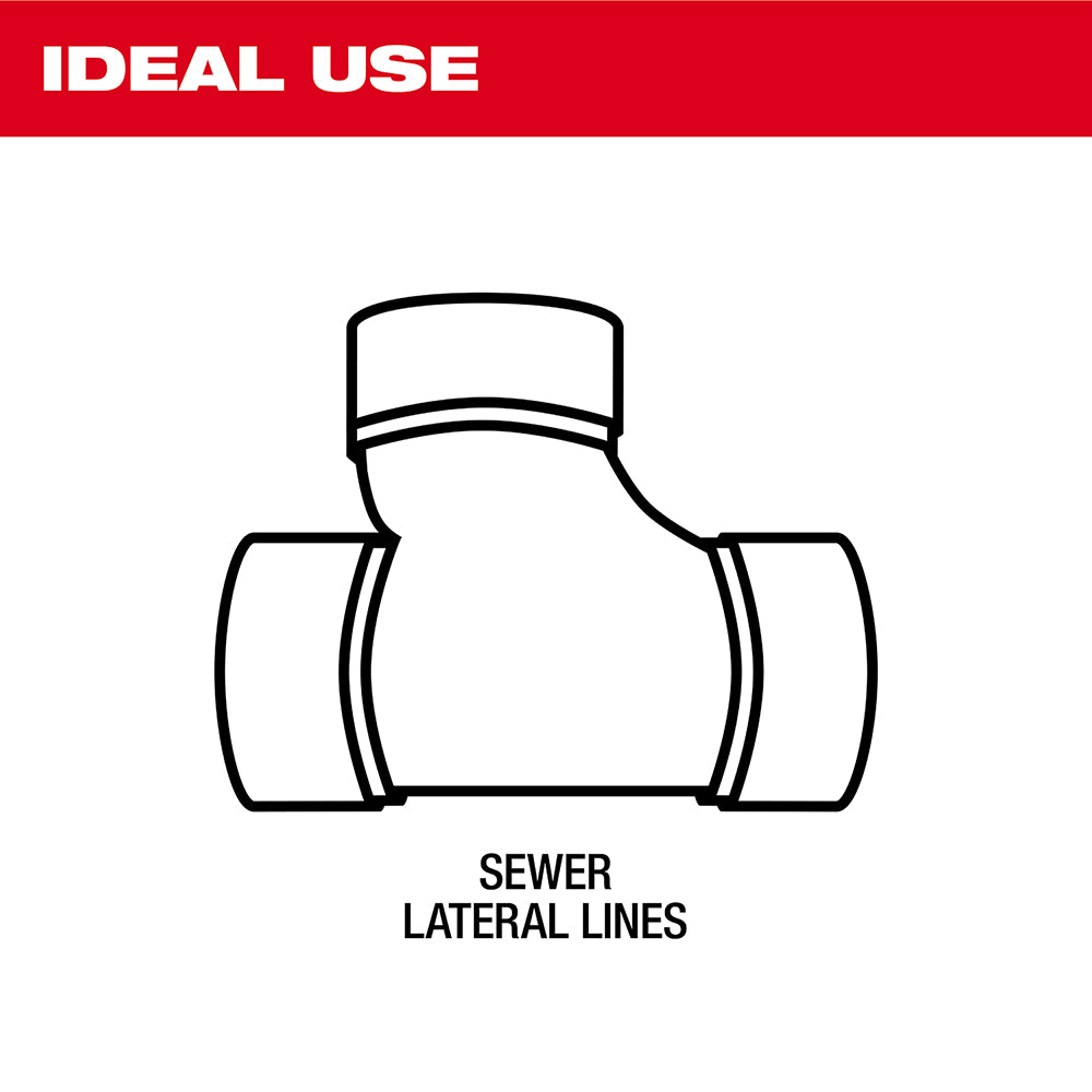 Diagram showing T-shaped sewer pipe junction labeled "Ideal Use - Sewer Lateral Lines"