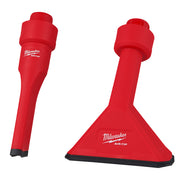 Two red Milwaukee AIR-TIP nozzles with black rubber tips, one cylindrical and one triangular-shaped.