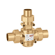 Brass anticondensing valve with 1-1/4" NPT connections and adjustment ports on sides.