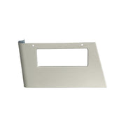 Beige angled panel with rectangular cutout and mounting holes, right side hinge bracket visible.