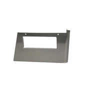 Stainless steel panel with rectangular cutout and two mounting holes for left-hand push operation.