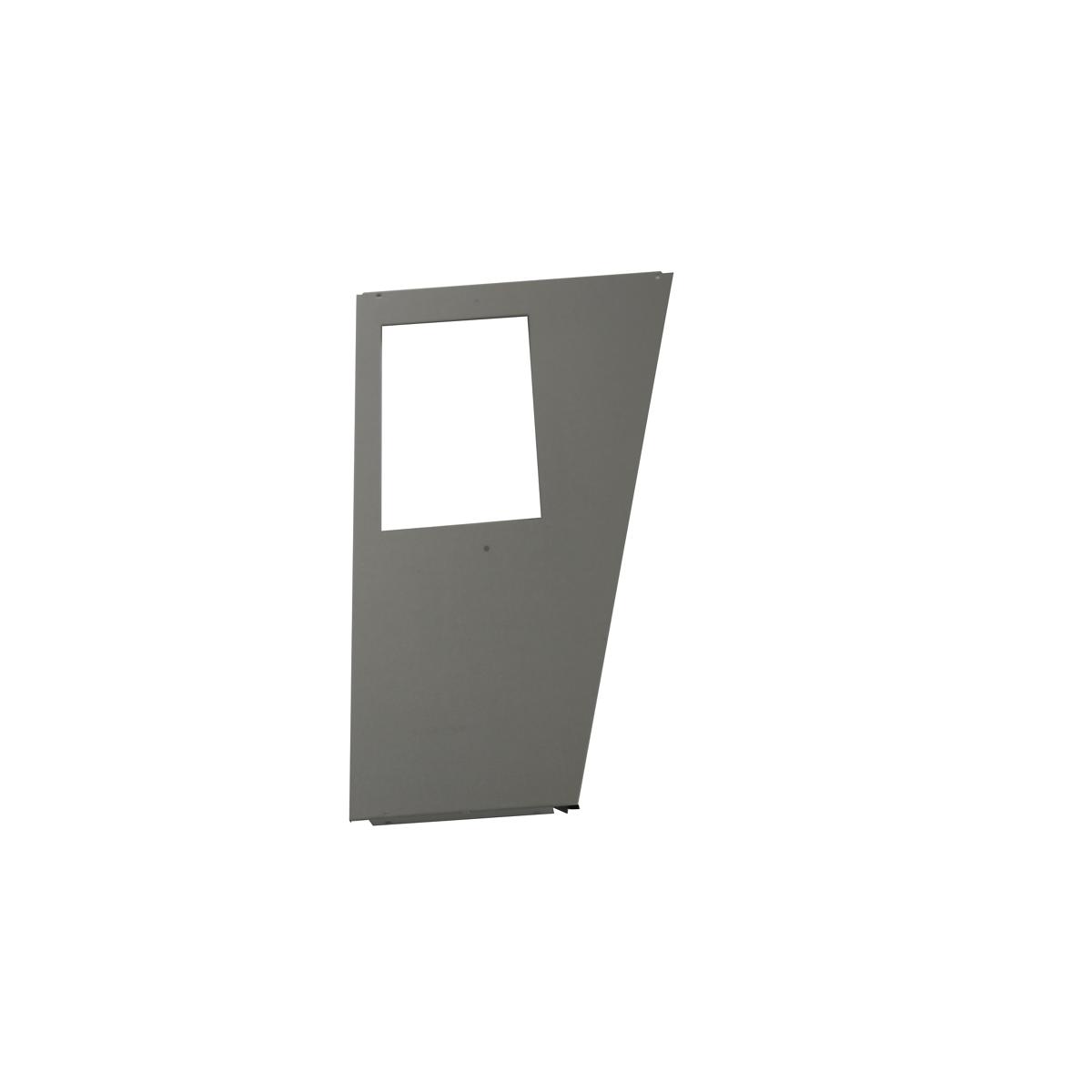 Gray trapezoidal panel with rectangular cutout opening, left-hand configuration.