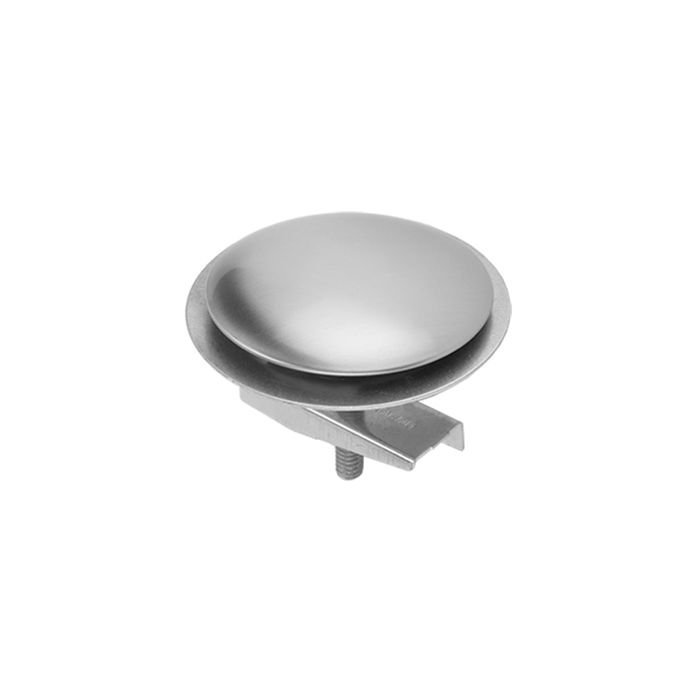 Round matte black faucet hole cover with domed top and mounting bracket attachment.