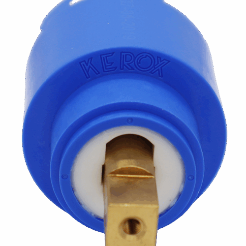 Blue Kerox K45 cartridge assembly with brass valve stem and white collar ring.