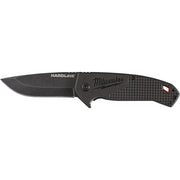 Black Milwaukee Hardline pocket knife with smooth blade, textured handle, and red accent on rear.