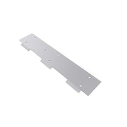 Silver metal bracket with multiple mounting holes and notched sides for hanging installation.