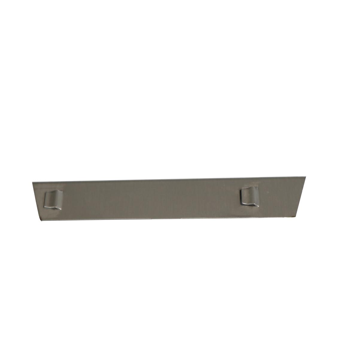 Stainless steel trim bracket with two square mounting holes on a sloped rectangular base.