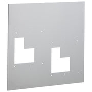 Gray wall plate with two white rectangular cutouts at different heights and mounting holes.