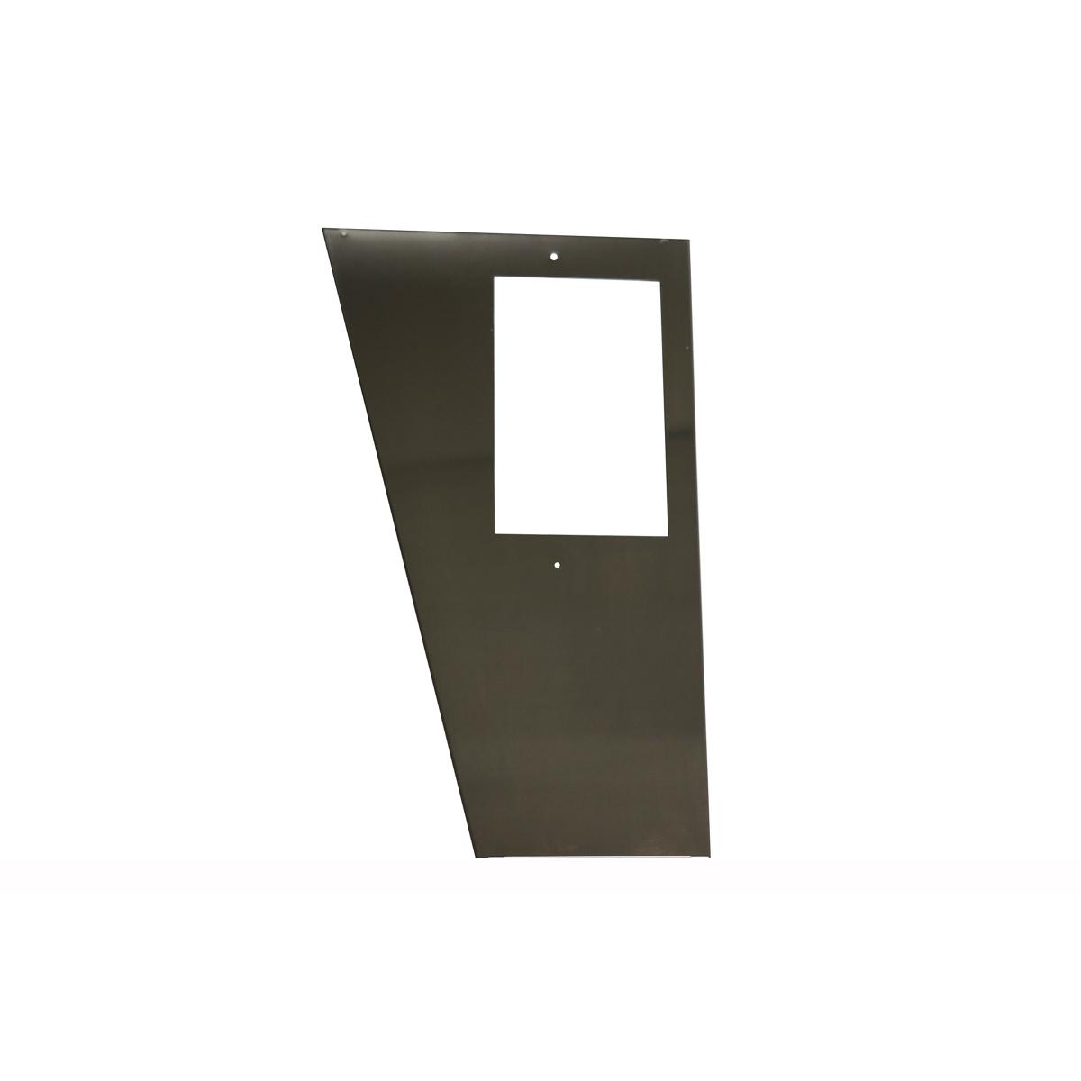 Stainless steel right-hand rear panel with rectangular opening and mounting holes.