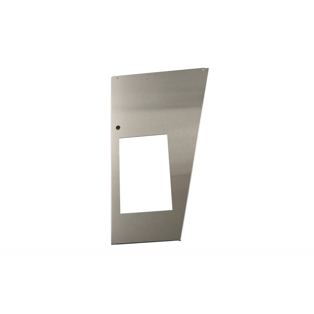 Stainless steel left hand rear panel with rectangular cutout and mounting holes.
