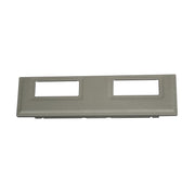 Gray front dispenser panel with two rectangular openings for water fountain controls.