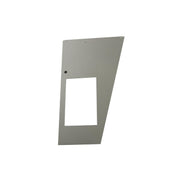 Gray trapezoidal metal panel with rectangular cutout and mounting holes.