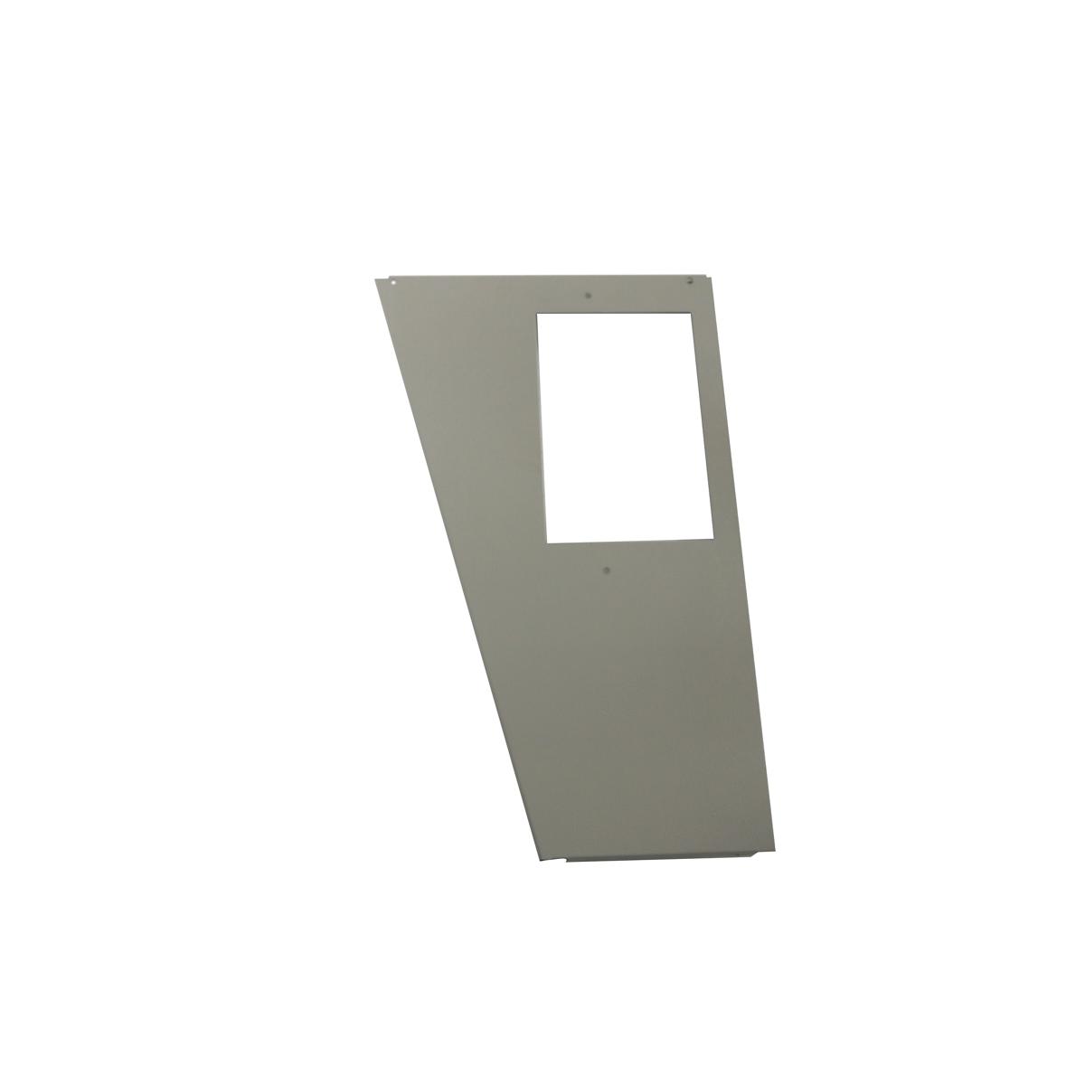 Gray metal panel with rectangular cutout opening, right-hand rear configuration.