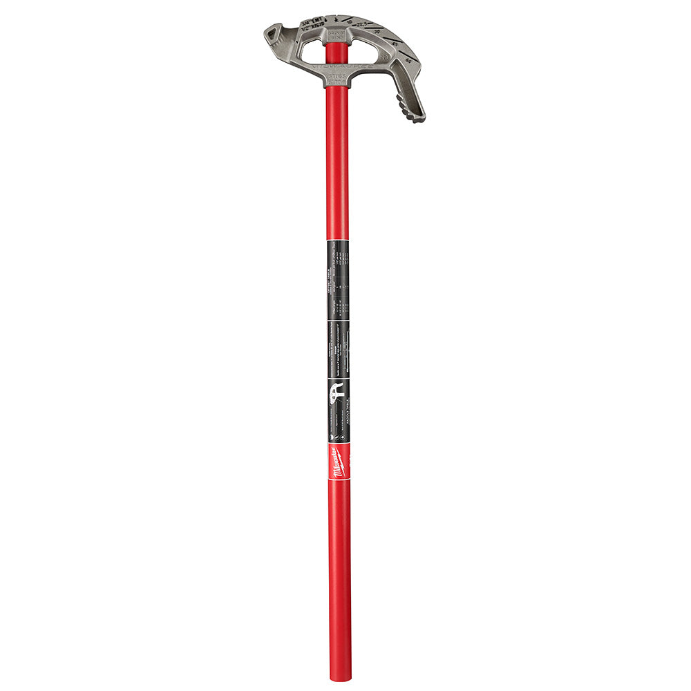 Silver aluminum bender head with red shaft and black grip section for 3/4 inch conduit.