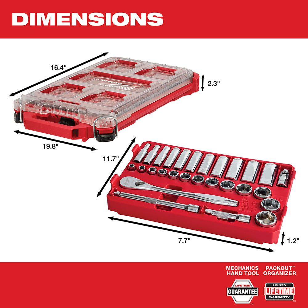 Milwaukee 48-22-9481 3/8" 28 Pc Ratchet & Socket Set with PACKOUT Organizer