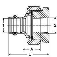 Bronze di-electric union fitting with threaded connection on left and socket on right, showing cross-section technical diagra