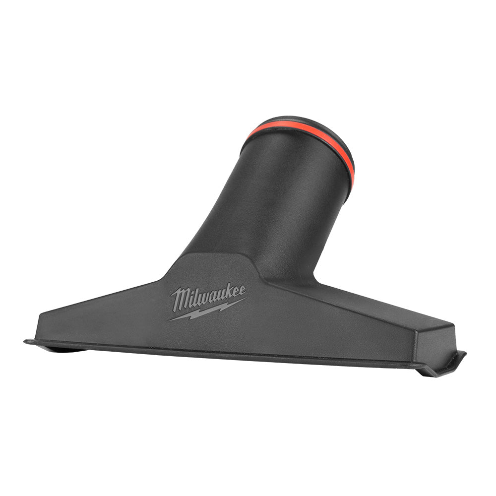 Black floor utility nozzle with red band and Milwaukee branding on handle.