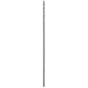 Black oxide aircraft length drill bit with twisted flutes and pointed tip.