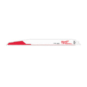 Milwaukee The Ax 12-inch reciprocating saw blade with red coating and fine teeth pattern.