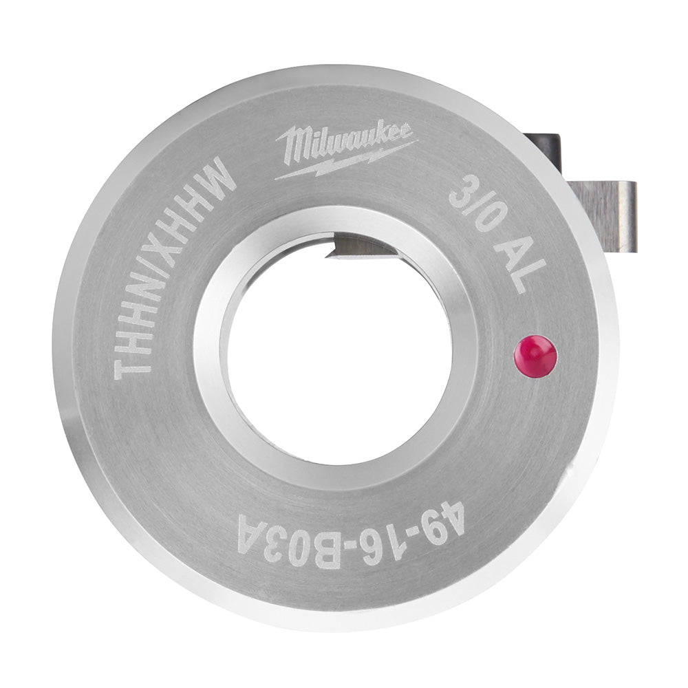 Silver aluminum bushing ring with central hole, marked "3/0 AL" and "49-16-B03A," featuring red indicator dot.
