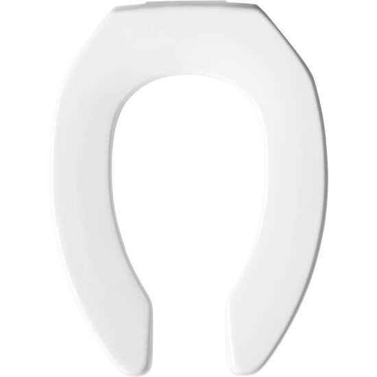 White elongated open front toilet seat with 2-inch lift and grip bumpers, no cover included.