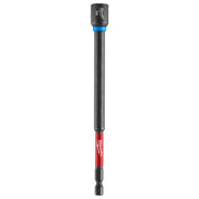 Milwaukee Shockwave Impact Duty magnetic nut driver with 3/8" socket, blue band collar, and red shaft with black bit end.