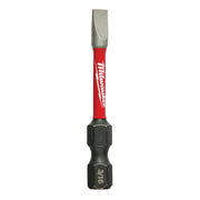 Milwaukee Shockwave slotted impact power bit with gray tip, red middle sleeve, and black hex end marked 3/16.