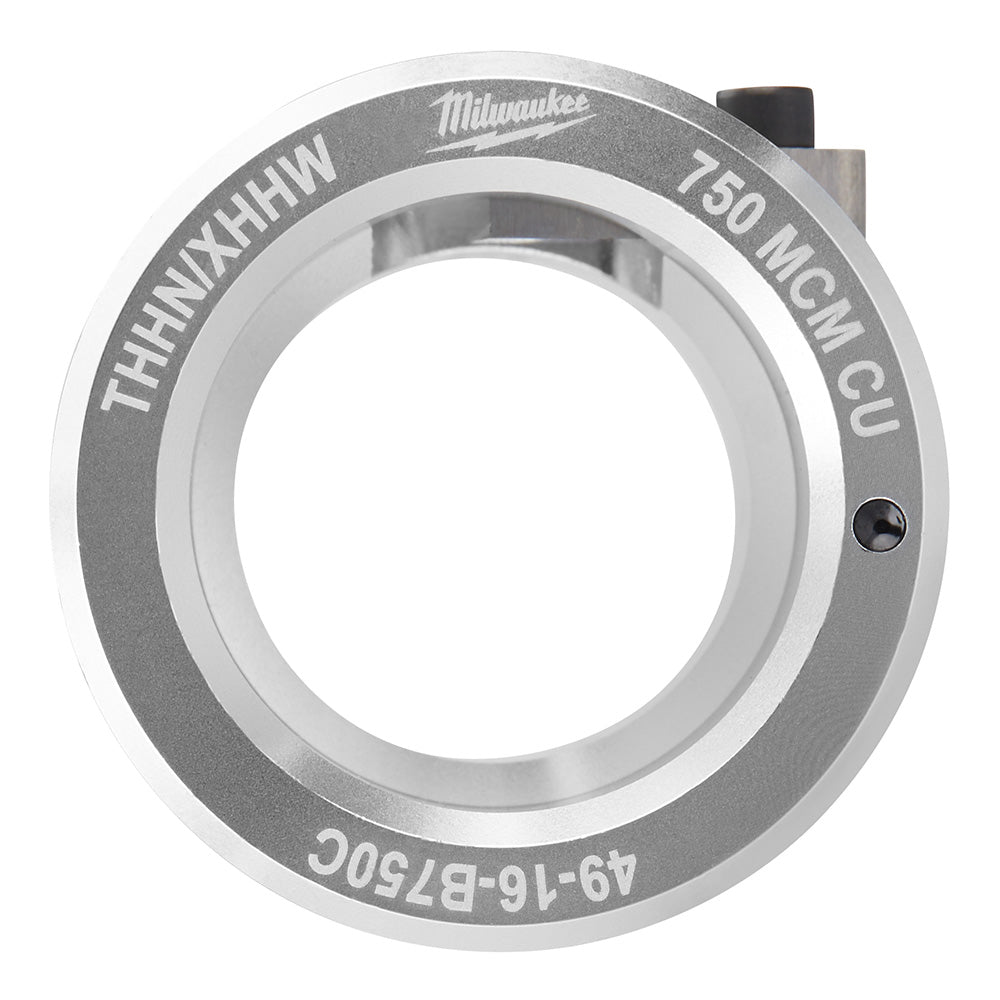 Milwaukee 750 MCM copper THHN/XHHW bushing with gray and white ring and small black attachment tab.