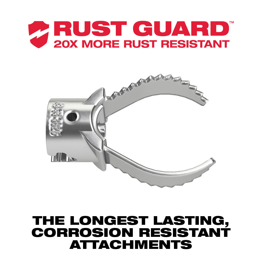 Metal root cutter head with serrated cutting blades and attachment socket for sectional drain cleaning cable.