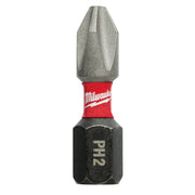 Milwaukee Shockwave Phillips #2 insert bit with gray tip, red brand band, and black hexagonal socket end.