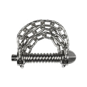 Metal grease cutter tool with chain loops and central screw mechanism for sectional cable cleaning.