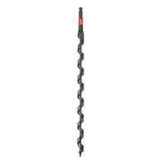 Black spiral auger bit with red band near top and pointed tip at bottom.
