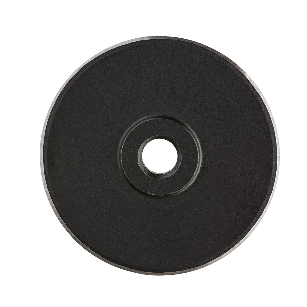 Black circular cutting wheel with center hole for tool attachment.