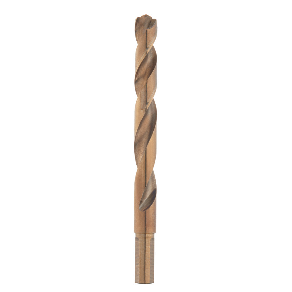Cobalt twist drill bit with helical flutes and cylindrical shank, tan-brown metallic finish.