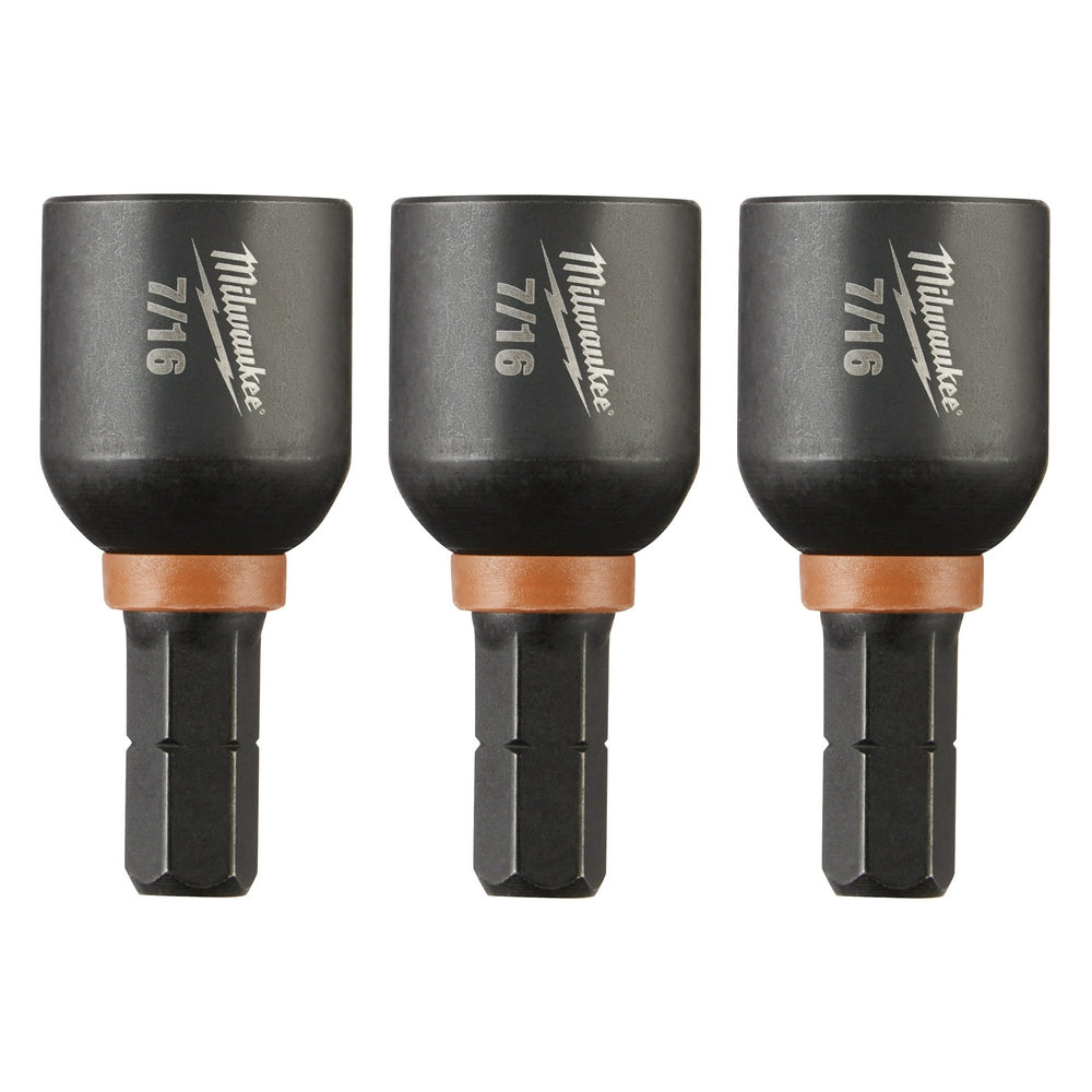 Three black magnetic nut drivers with Milwaukee branding, copper bands, and hex shanks.
