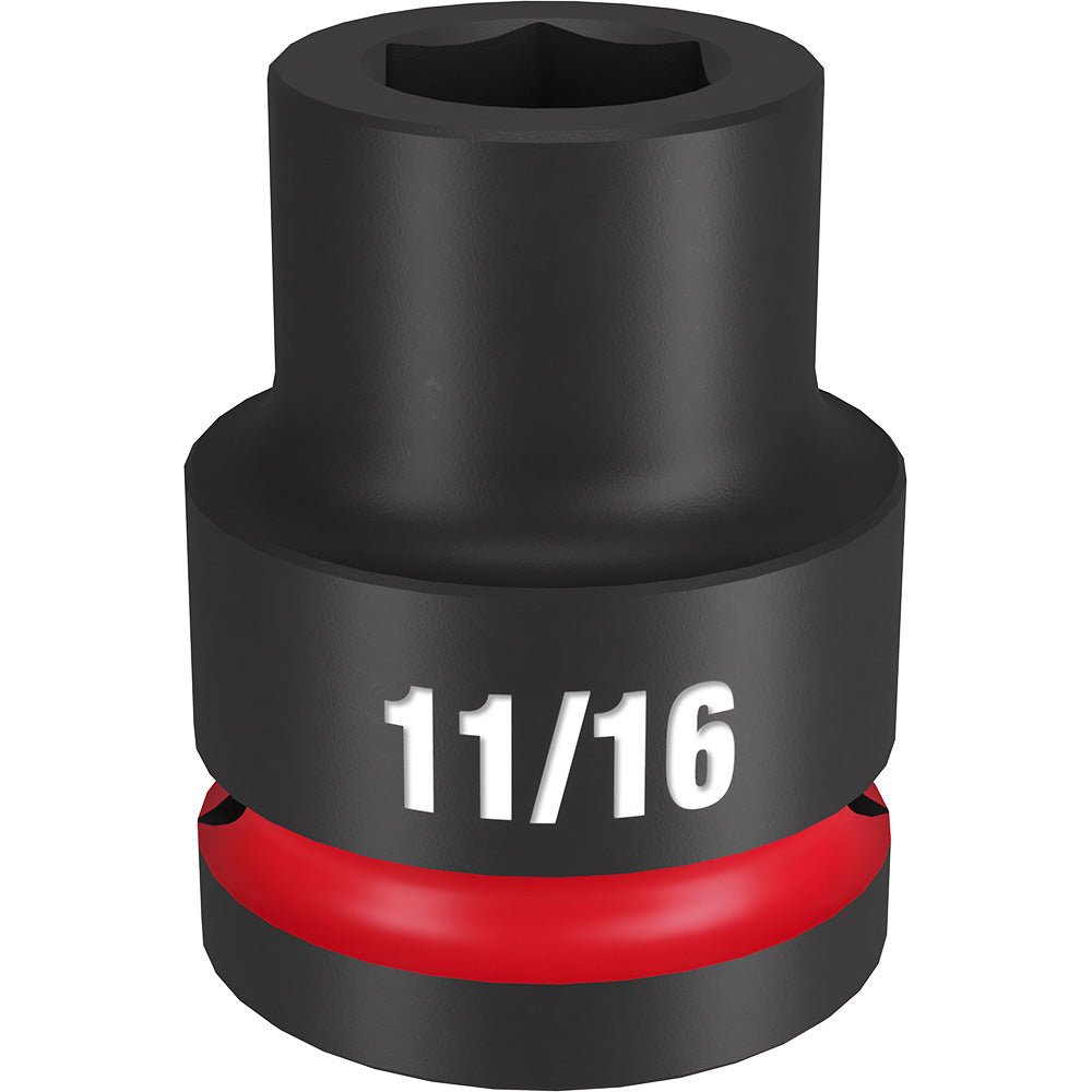 Black 3/4" drive socket with 6-point hex opening, red impact ring, marked 11/16".
