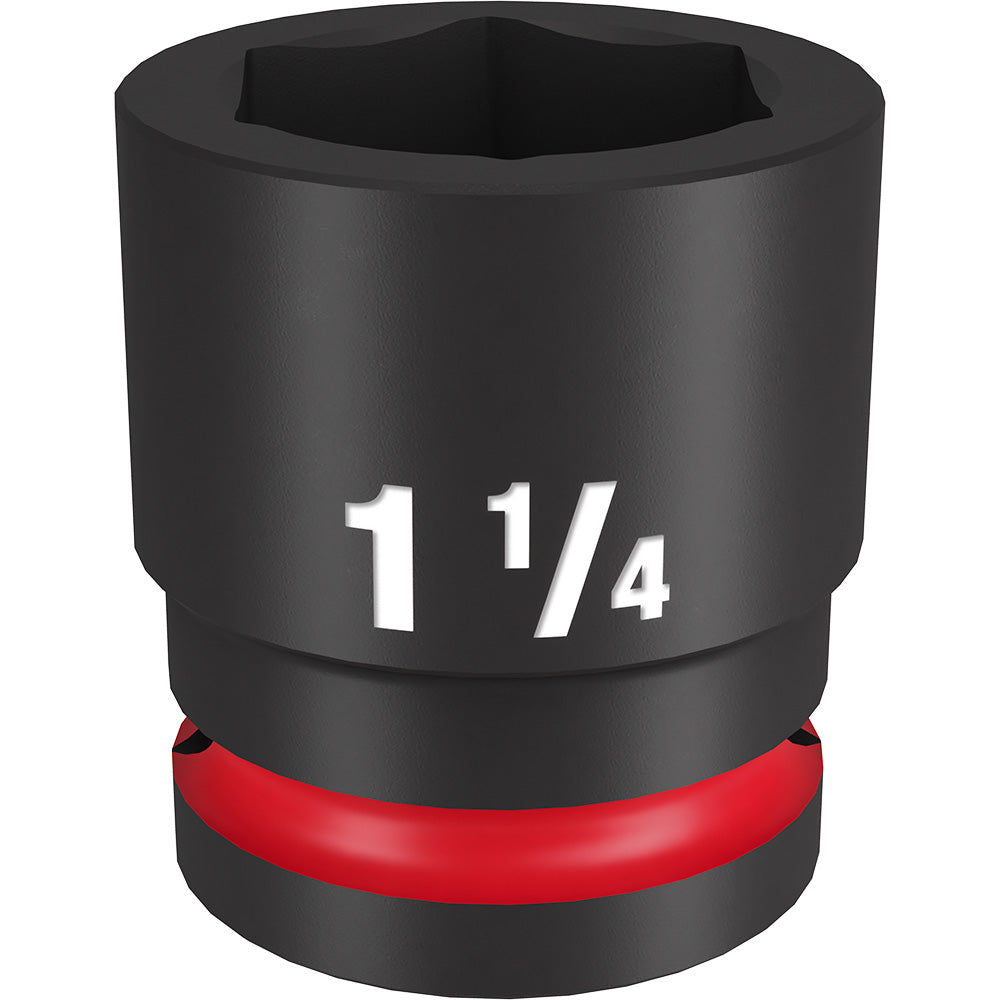 Black socket with "1 1/4" marking and red grip band, 3/4" drive 6-point design.