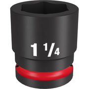 Black socket with "1 1/4" marking and red grip band, 3/4" drive 6-point design.