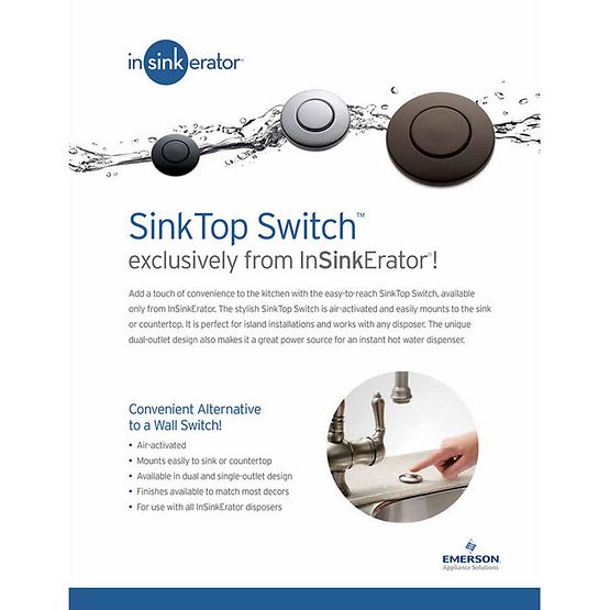 InSinkErator SinkTop Air Switch Dual Outlet, Includes Satin Nickel Button - 76696A-ISE