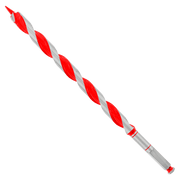 Red and gray spiral auger bit with hex shank and fluted cutting edges, 13 inches long.